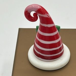 Pier 1 Art Glass Red Striped 'Santa Hat' Christmas Figurine